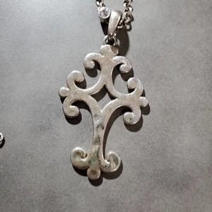 BRIGHTON hammered‎ silver styled large charm cross jeweled necklace